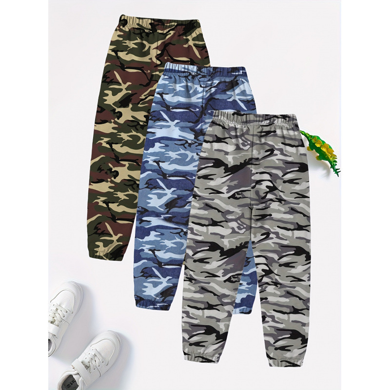 Детски камуфлажни джогър панталони с 3D дигитален принт, плат Vinylon с Tianzhu памук, дължина девет точки, без отвор на чатала, за деца над 8 г., есен 2025