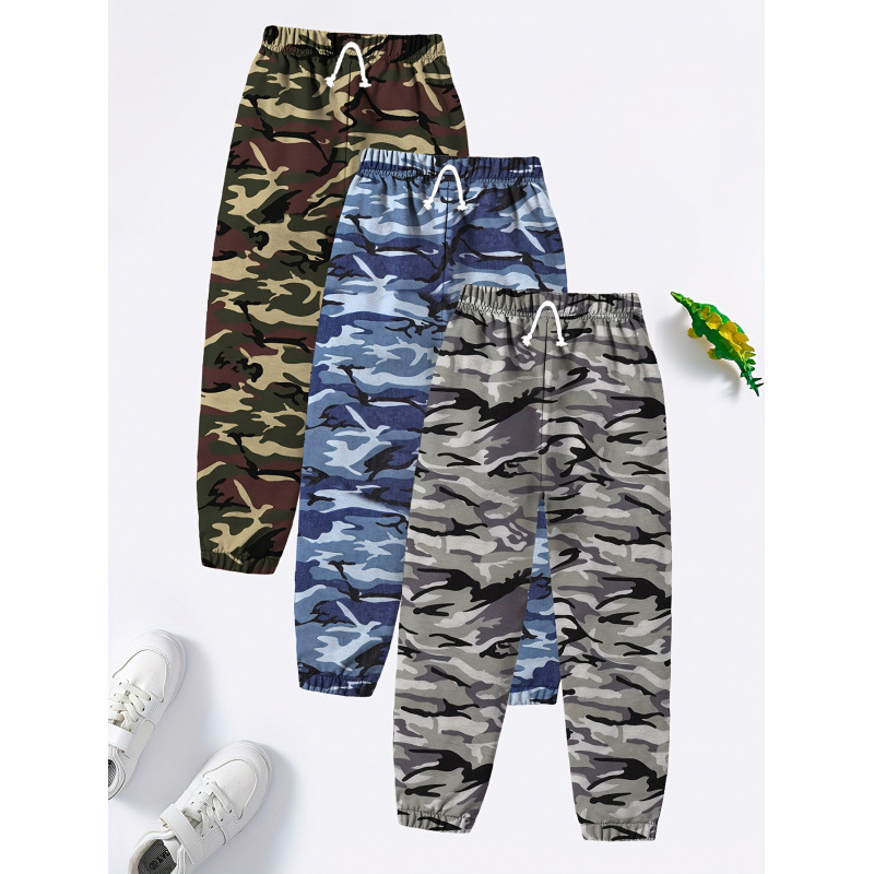 Детски камуфлажни джогър панталони с 3D дигитален принт, плат Vinylon с Tianzhu памук, дължина девет точки, без отвор на чатала, за деца над 8 г., есен 2025