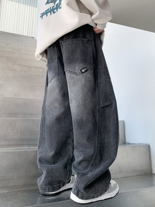 Дънкови дънки за момчета в корейски стил, средна талия, с ластична лента, 81.2% памук, 15.4% полиестер, 3.4% спандекс