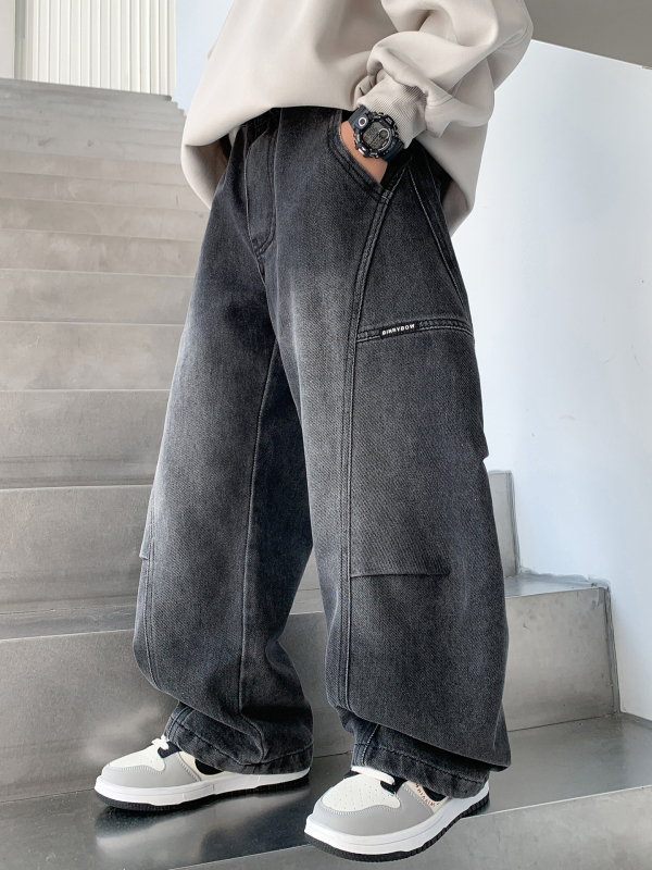 Дънкови дънки за момчета в корейски стил, средна талия, с ластична лента, 81.2% памук, 15.4% полиестер, 3.4% спандекс