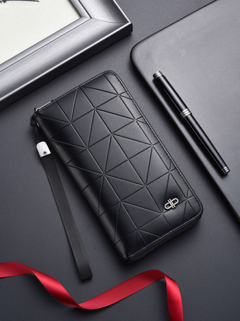 Vyrinė ilga piniginė su užtrauktuku, PU medžiaga, dviejų plokščių dizainas, verslo stilius, vieno spalvos raštas, poliesterio įdaila