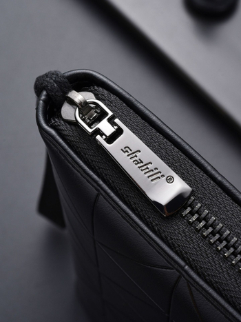 Vyrinė ilga piniginė su užtrauktuku, PU medžiaga, dviejų plokščių dizainas, verslo stilius, vieno spalvos raštas, poliesterio įdaila