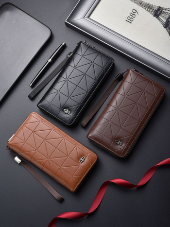 Vyrinė ilga piniginė su užtrauktuku, PU medžiaga, dviejų plokščių dizainas, verslo stilius, vieno spalvos raštas, poliesterio įdaila