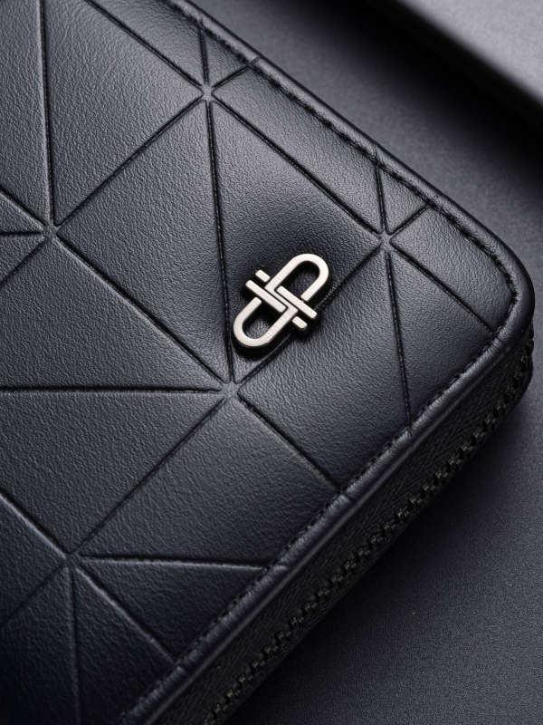 Vyrinė ilga piniginė su užtrauktuku, PU medžiaga, dviejų plokščių dizainas, verslo stilius, vieno spalvos raštas, poliesterio įdaila