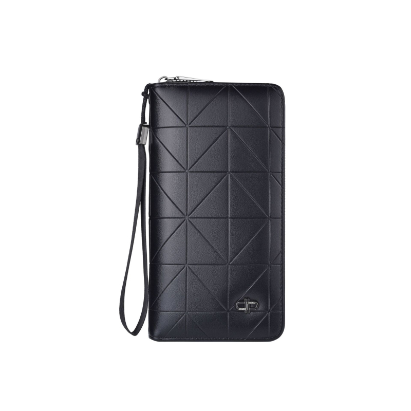 Vyrinė ilga piniginė su užtrauktuku, PU medžiaga, dviejų plokščių dizainas, verslo stilius, vieno spalvos raštas, poliesterio įdaila