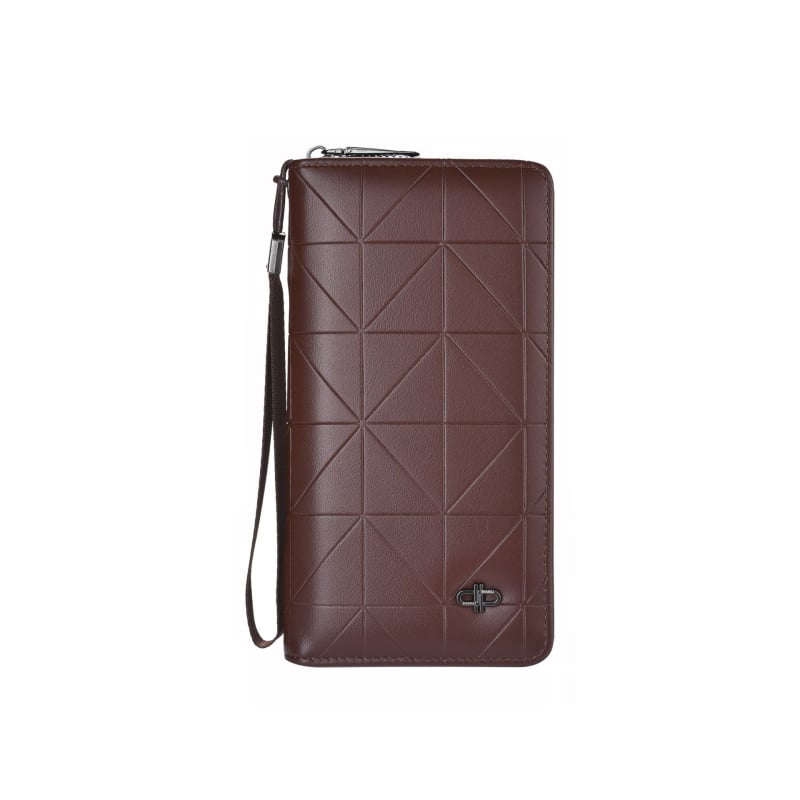 Vyrinė ilga piniginė su užtrauktuku, PU medžiaga, dviejų plokščių dizainas, verslo stilius, vieno spalvos raštas, poliesterio įdaila