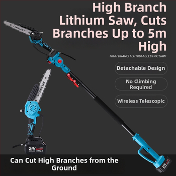 Elektriskā zaru zāģis ar pagarināšanas kātu un augstu zariem piemērotu rokturi, 21V tīkla barošana, dzelzs ķēde