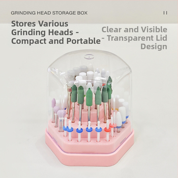 Hexagonaalne plastikust hoiukarp ja näidistu alus küünenahkade puurpeade jaoks, 48 ava