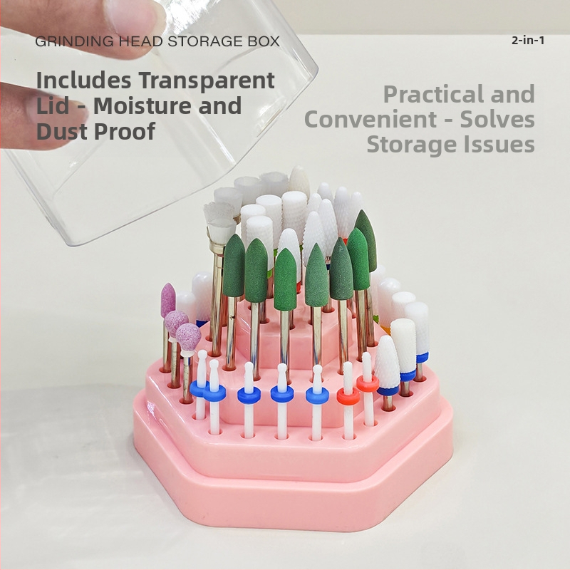 Sešstūrīga 48 caurumu uzglabāšanas un demonstrēšanas kārba nagu šlifēšanas galviņām