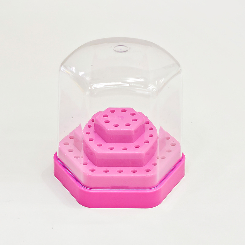 Hexagonaalne plastikust hoiukarp ja näidistu alus küünenahkade puurpeade jaoks, 48 ava