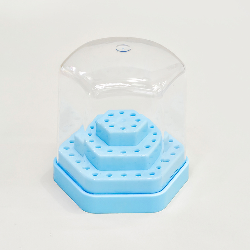 Hexagonaalne plastikust hoiukarp ja näidistu alus küünenahkade puurpeade jaoks, 48 ava