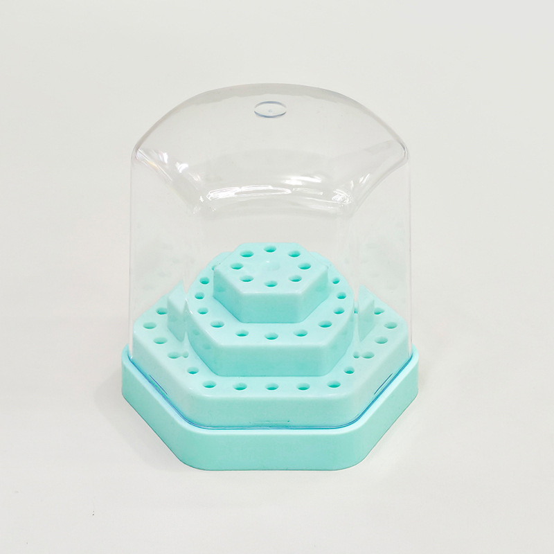 Hexagonaalne plastikust hoiukarp ja näidistu alus küünenahkade puurpeade jaoks, 48 ava