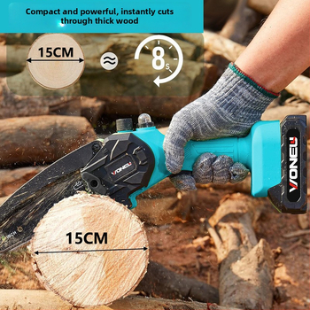 Elektriskā ķēdes zāģis ar uzlādējamu litija bateriju, 21V, kaltas tērauda ķēde