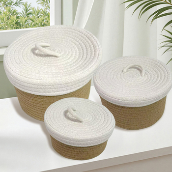 Hoiukorv koos kaanega-01, puuvillane lõng, kaasaegne minimalistlik stiil, sobib aluspesule, kaugjuhtimispultidele, kontoritarveteks, kosmeetikale ja ehete ning kaablite jaoks