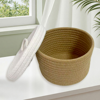 Hoiukorv koos kaanega-01, puuvillane lõng, kaasaegne minimalistlik stiil, sobib aluspesule, kaugjuhtimispultidele, kontoritarveteks, kosmeetikale ja ehete ning kaablite jaoks