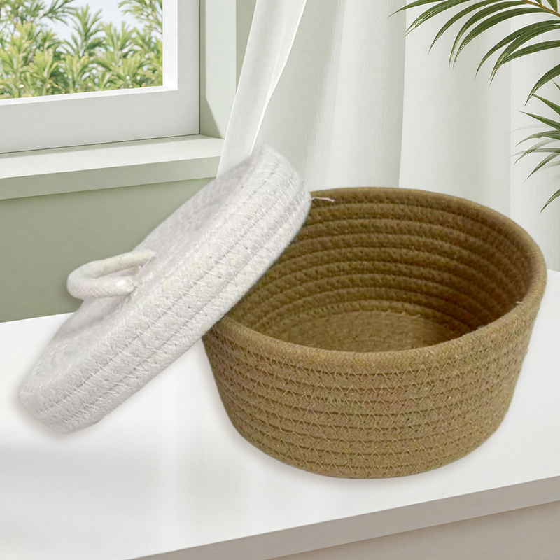 Hoiukorv koos kaanega-01, puuvillane lõng, kaasaegne minimalistlik stiil, sobib aluspesule, kaugjuhtimispultidele, kontoritarveteks, kosmeetikale ja ehete ning kaablite jaoks