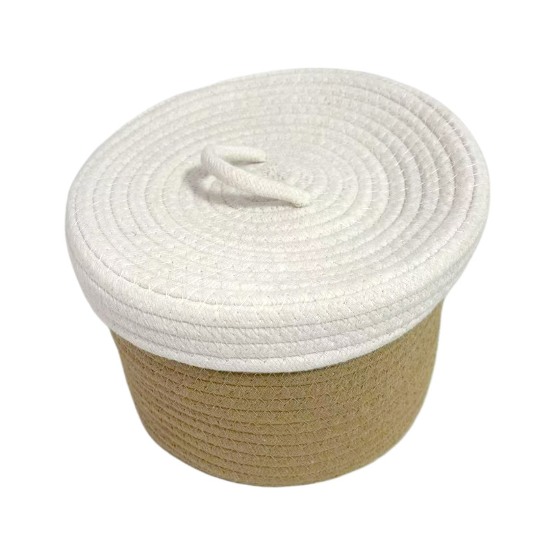 Hoiukorv koos kaanega-01, puuvillane lõng, kaasaegne minimalistlik stiil, sobib aluspesule, kaugjuhtimispultidele, kontoritarveteks, kosmeetikale ja ehete ning kaablite jaoks