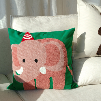 Възглавница с карикатурни животни и бродерия, калъф от памучна материя, пълнеж PP памук, с включено вътрешно ядро