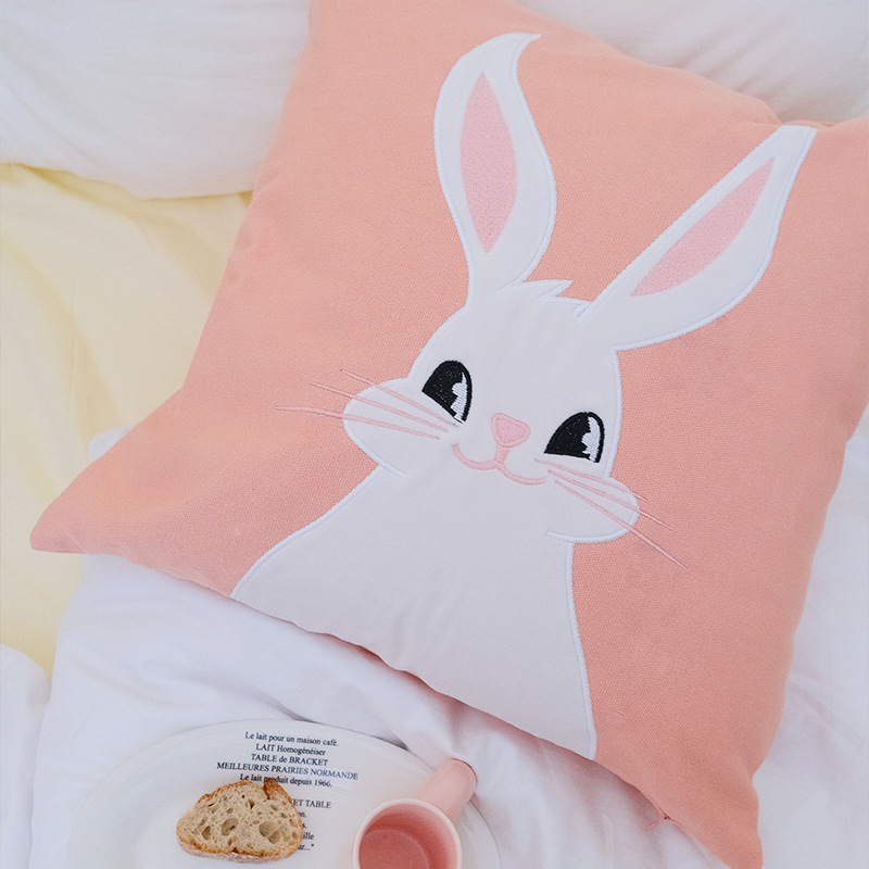 Възглавница с карикатурни животни и бродерия, калъф от памучна материя, пълнеж PP памук, с включено вътрешно ядро