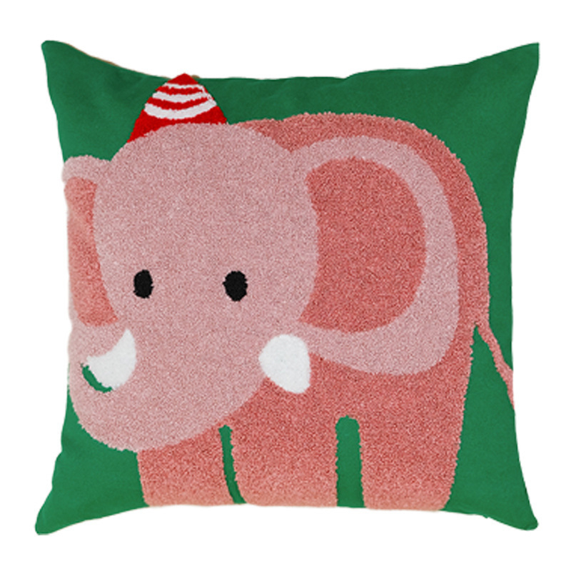 Възглавница с карикатурни животни и бродерия, калъф от памучна материя, пълнеж PP памук, с включено вътрешно ядро