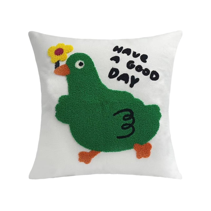 Възглавница с карикатурни животни и бродерия, калъф от памучна материя, пълнеж PP памук, с включено вътрешно ядро