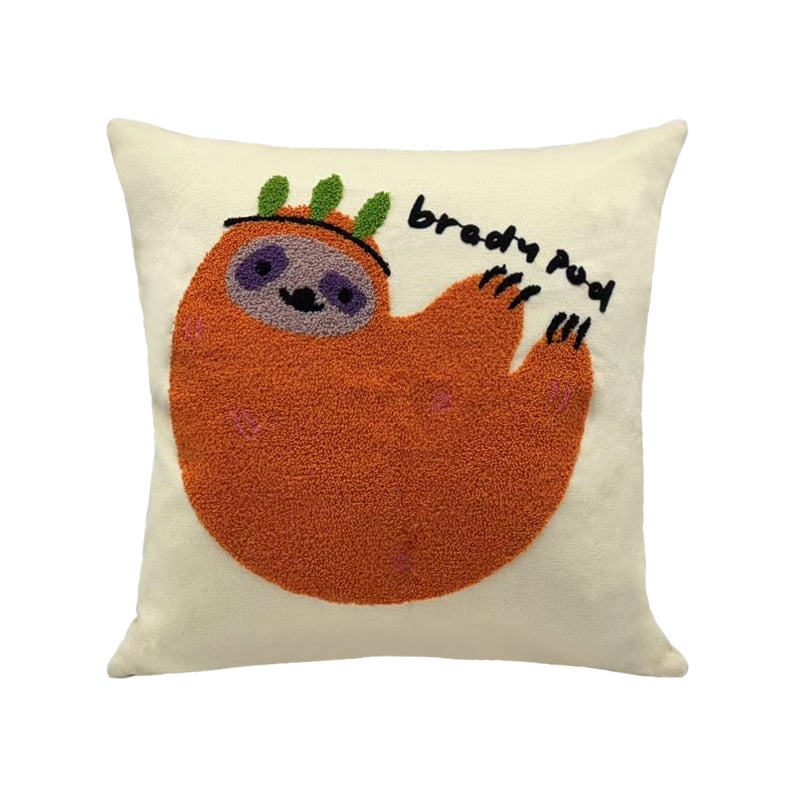 Възглавница с карикатурни животни и бродерия, калъф от памучна материя, пълнеж PP памук, с включено вътрешно ядро