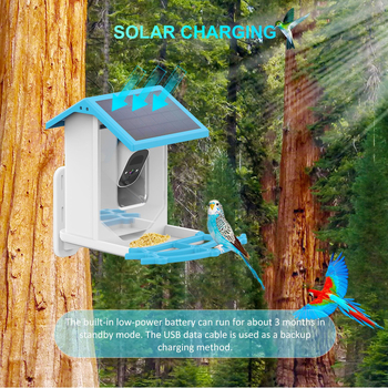 Интелигентна хранилка за птици с AI разпознаване, камера 5MP и резолюция 2.5K, за външна употреба, управление чрез приложение, разглобяема, вградена 5000mAh батерия