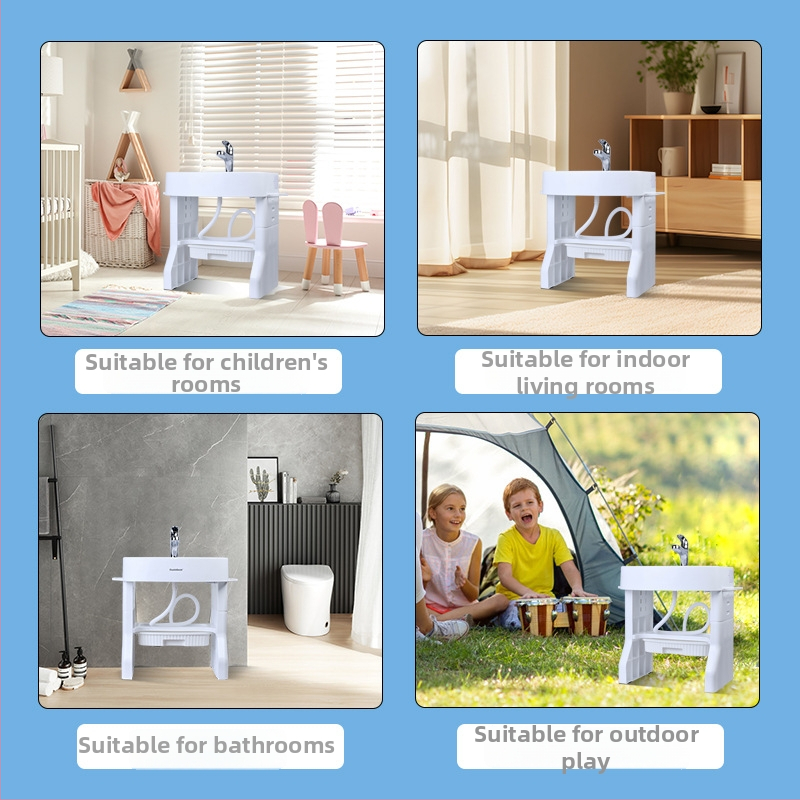 OUNINBEAR Bērnu stāvošā mazgāšanas izlietne — roku, sejas un zobu tīrīšanas apmācība; materiāls PP plastmasa; logotipa druka; pielāgošana; licencēta privātā zīme