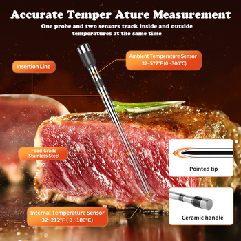 Безжичен барбекю термометър с Wi‑Fi и Bluetooth, с приложение за готвене в кухнята, точност 0,1 °C, термометър за месо