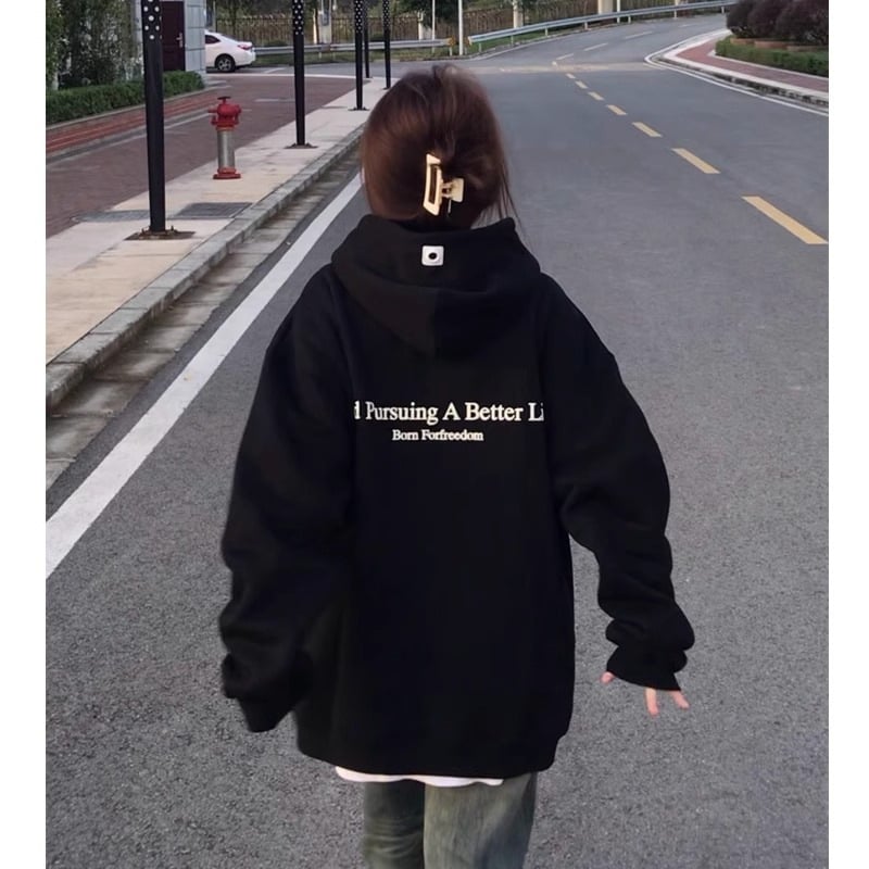 Naistele kapuutsiga kampsun, laia lõikega, keskmise pikkusega, Hiina puuvilla ja polüesteri segu (70-80%), jaapani/korea vaba stiil.