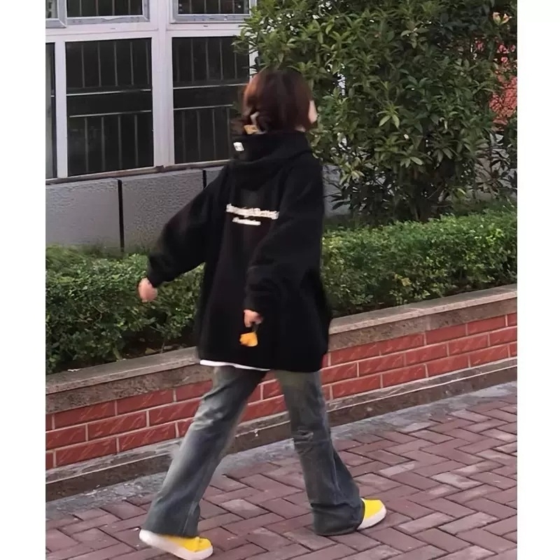 Naistele kapuutsiga kampsun, laia lõikega, keskmise pikkusega, Hiina puuvilla ja polüesteri segu (70-80%), jaapani/korea vaba stiil.