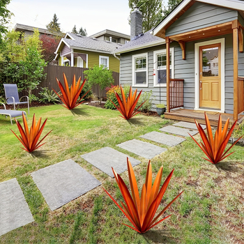 Geležinis meno sodo dekoras: agavė lauko įrenginiams plug-in, cinkuota plokštė, šiuolaikinis menas, puiki dovana, IP licencija: Nėra