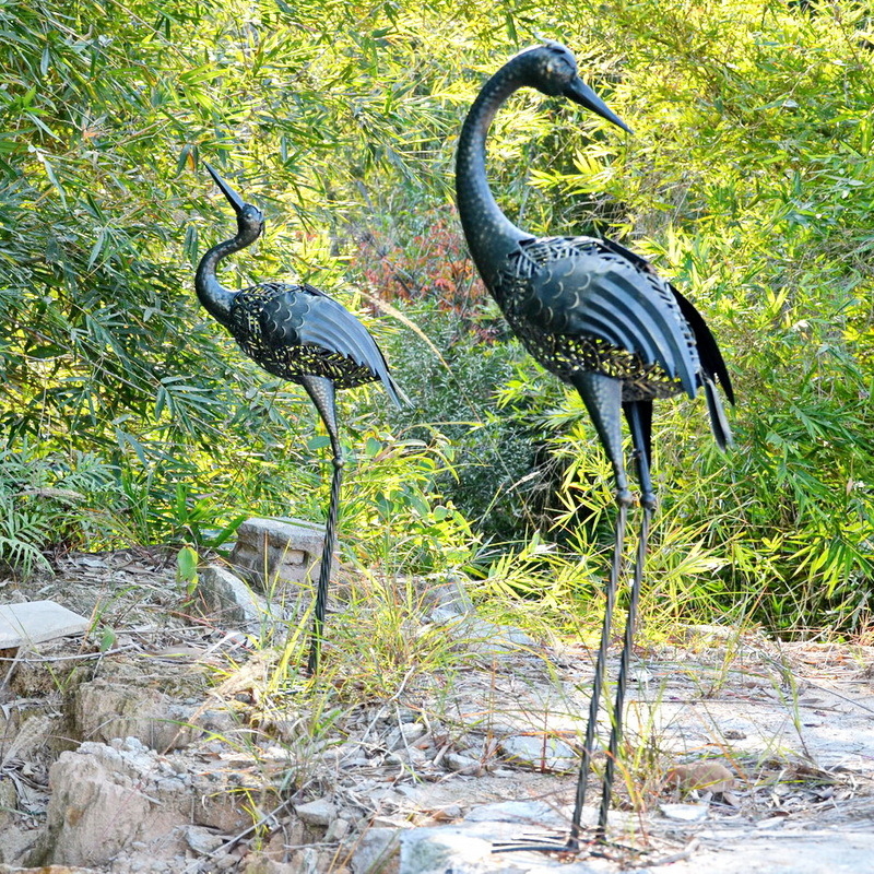 Градинска железна щъркел-скулптура с соларна светлина и сензор за светлина, пасторален стил