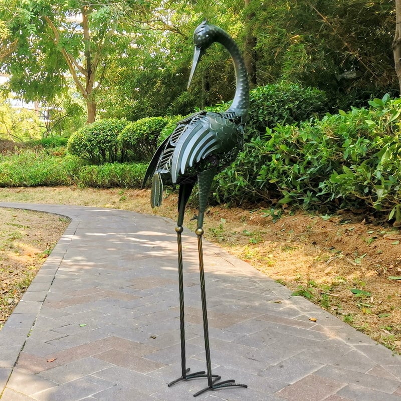 Градинска железна щъркел-скулптура с соларна светлина и сензор за светлина, пасторален стил