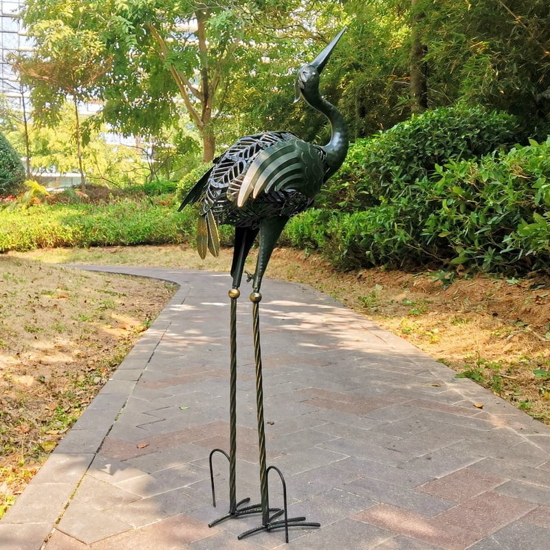 Градинска железна щъркел-скулптура с соларна светлина и сензор за светлина, пасторален стил