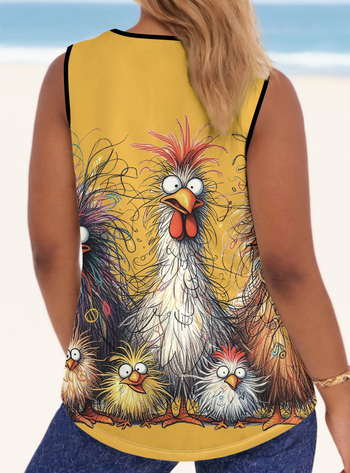 Женски безръкав топ с 3D дигитален принт, полиестер с еластан, кръгло деколте, свободен силует, пролет 2025, японско-кореиски стил casual