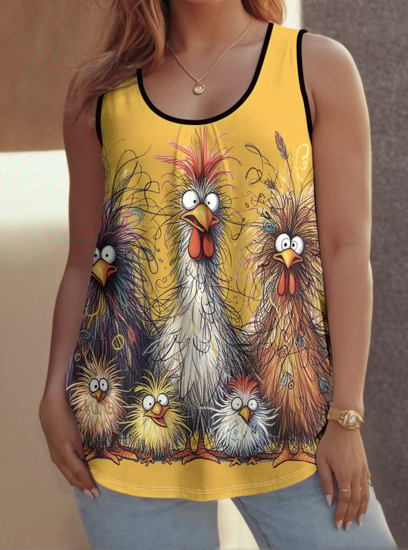 Женски безръкав топ с 3D дигитален принт, полиестер с еластан, кръгло деколте, свободен силует, пролет 2025, японско-кореиски стил casual