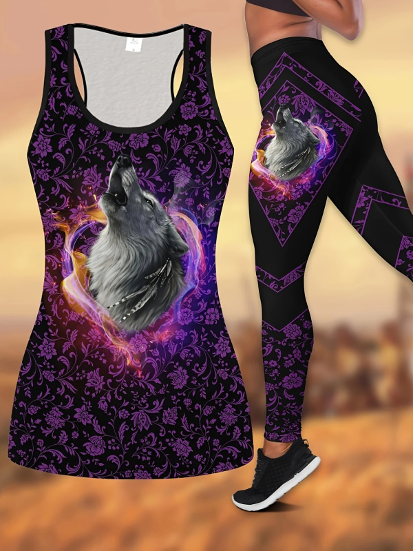 3D принтиран топ с прорезен дизайн и панталони — двучастов комплект за момичета, спорт/йога и фитнес, полиестер и млечна коприна, пролет 2024