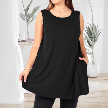 Дамски безръкав топ-жилет, пуловер стил, кръгло деколте, едноцветен модел, полиестер-спандекс смес