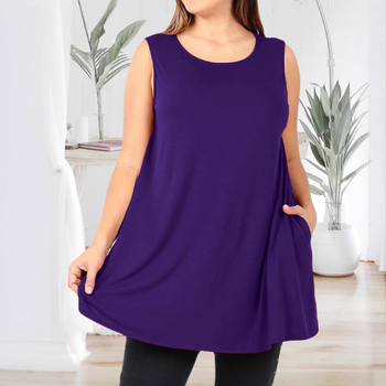 Дамски безръкав топ-жилет, пуловер стил, кръгло деколте, едноцветен модел, полиестер-спандекс смес