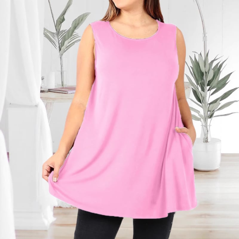 Дамски безръкав топ-жилет, пуловер стил, кръгло деколте, едноцветен модел, полиестер-спандекс смес