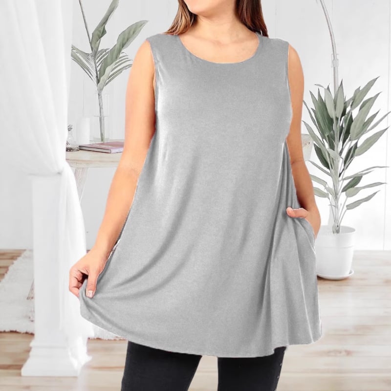 Дамски безръкав топ-жилет, пуловер стил, кръгло деколте, едноцветен модел, полиестер-спандекс смес