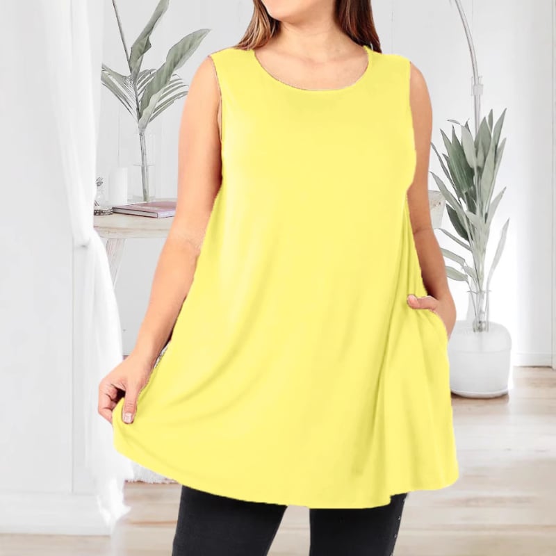 Дамски безръкав топ-жилет, пуловер стил, кръгло деколте, едноцветен модел, полиестер-спандекс смес