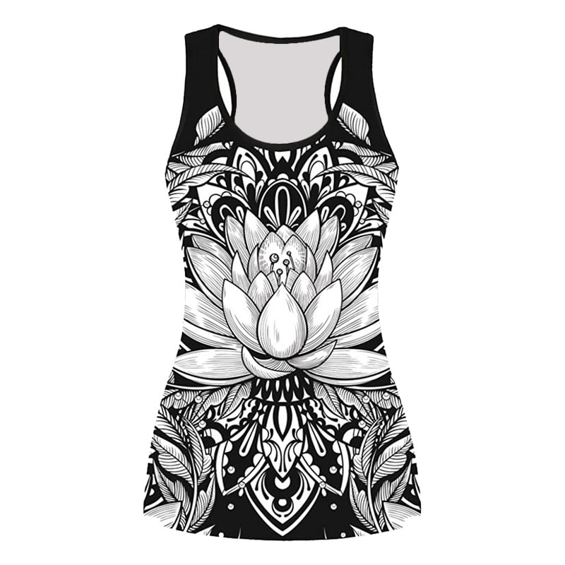 Безръкавна тениска с 3D принт на череп с рози — тясна кройка, полиестер