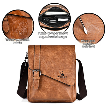 Meeste õlakott — PU nahk, muster: ühtlane, veekindel ja kulumiskindel, bränd Vihir, ärireisidele