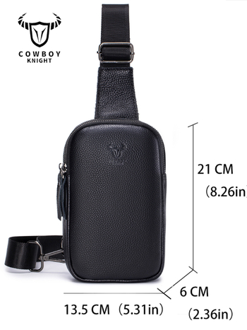 Мъжка Chest Bag, първокласна телешка кожа, уличен стил, водоустойчива и ултра лека, джоб за лаптоп с полиестерна подплата