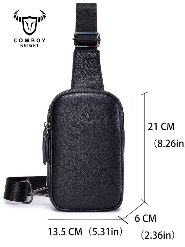 Мъжка Chest Bag, първокласна телешка кожа, уличен стил, водоустойчива и ултра лека, джоб за лаптоп с полиестерна подплата