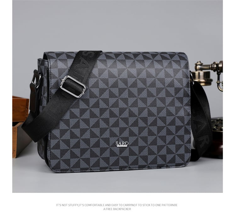 Férfi vállon átvetős táska — városi egyszerűség, PVC anyag, poliészter bélés, geometriai minta, márka saro xi (Anyag: PVC; Bélés: Poliészter; Minta: Geometriai; Márka: saro xi)