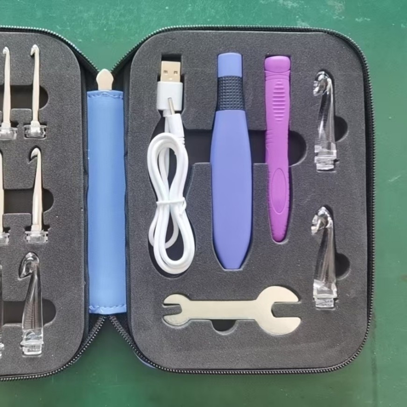 LED светеща кука за плетене 18‑в‑1 с двойна дръжка, USB интерфейс, силикон, цифров дисплей