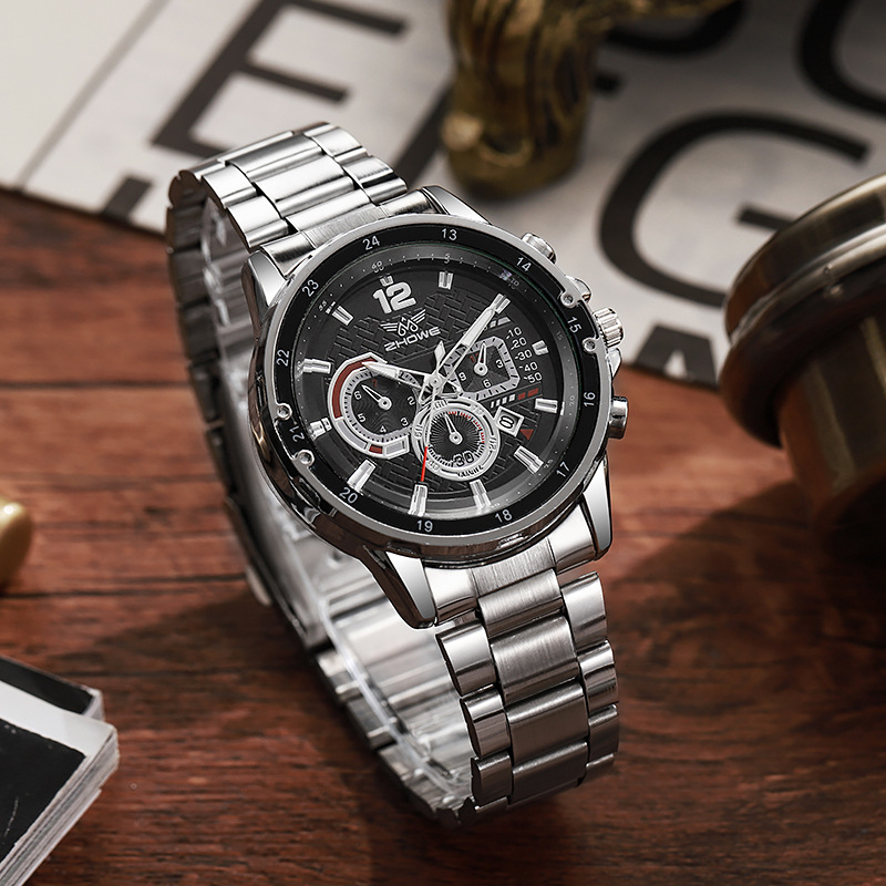 Мъжки кварцов часовник с движение z618, корпус от сплав, каишка от сплав, кръгъл циферблат, спирална корона